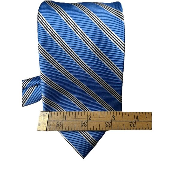 Brooks Brother Blue Silk Tie Black & White Diagonal Stripes Classic Style - Picture 2 of 6